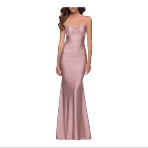 LA Femme Shiny Jersey Trumpet Gown- mauve
